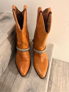 Women’s Tan Lace-Up Western Boots with Silver Harness